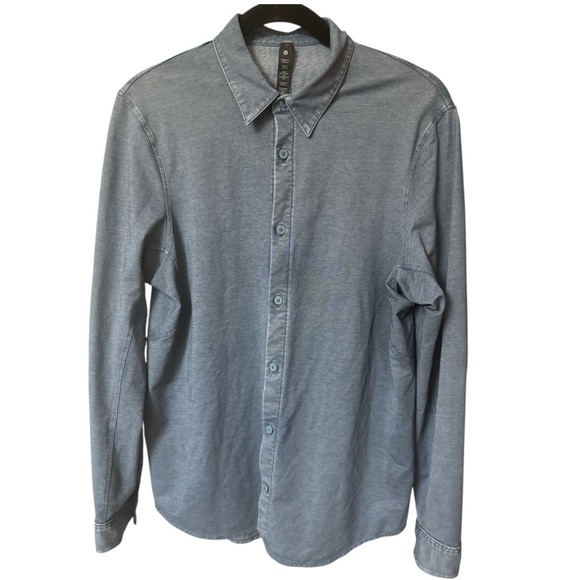 Lululemon Commission Men’s LS Button Down Shirt River Blue Enzyme Dye Small - Picture 1 of 8